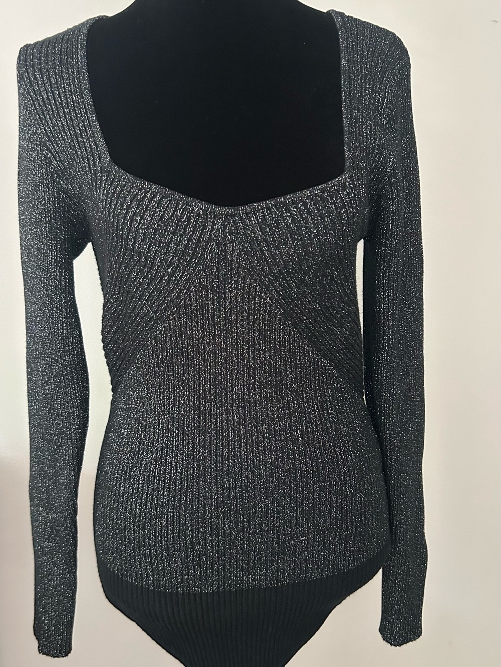 Abercrombie & Fitch Black Metallic V-Neck Ribbed Sweater